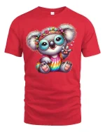 Hippie Koala T-Shirt Cute Rainbow Peace Sign Tee - red t-shirt on white background