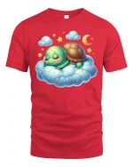 Sleeping Turtle T-Shirt Cute Dreamy Cloud Design - red t-shirt on white background