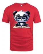 Cute Panda T-Shirt Reading Book Smart Student Tee - red t-shirt on white background