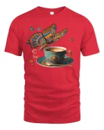 Coffee Butterfly T-Shirt Artistic Latte Fantasy Style - red t-shirt on white background