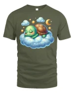 Sleeping Turtle T-Shirt Cute Dreamy Cloud Design - military green t-shirt on white background