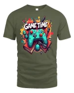 Game Time T-Shirt for Gamers Funny Gaming Controller - military green t-shirt on white background
