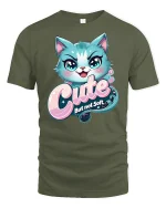 Cute But Not Soft Cat T-Shirt Funny Attitude Tee - military green t-shirt on white background