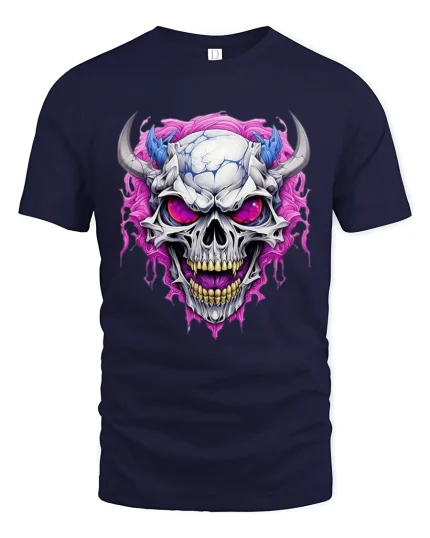 Demon Skull T-Shirt Cool Gothic Horror Graphic Tee - navy t-shirt on white background