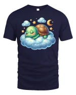 Sleeping Turtle T-Shirt Cute Dreamy Cloud Design - navy t-shirt on white background