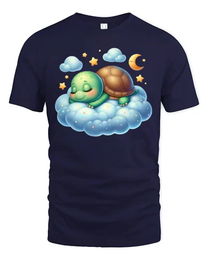 Sleeping Turtle T-Shirt Cute Dreamy Cloud Design - navy t-shirt on white background