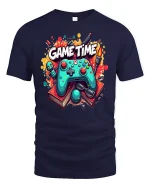 Game Time T-Shirt for Gamers Funny Gaming Controller - navy t-shirt on white background