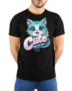 Cute But Not Soft Cat T-Shirt Funny Attitude Tee - model wearing black tee with hands behind back