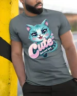 Cute But Not Soft Cat T-Shirt Funny Attitude Tee - model wearing grey tee, leaning on column