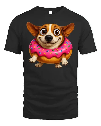 Funny Corgi Donut T-Shirt Cute Dog Lover Gift Tee - black t-shirt on white background