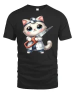 Funny Surgeon Cat T-Shirt Cute Medical Kitty Design - black t-shirt on white background