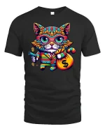 Funny Money Cat T-Shirt Cool Colorful Rich Kitty Tee - black t-shirt on white background