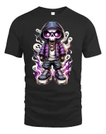 Cool Skeleton T-Shirt Streetwear Ghost Flame Design - black t-shirt on white background