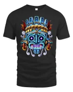 Aztec Warrior Mask T-Shirt Tribal Ancient Art Tee - black t-shirt on white background