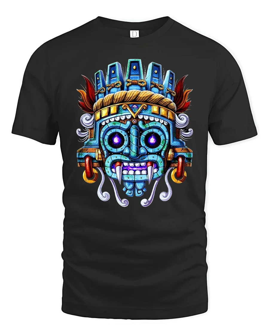 Aztec Warrior Mask T-Shirt Tribal Ancient Art Tee - 1 Aztec Warrior Mask T-Shirt Tribal Ancient Art Tee - black t-shirt on white background