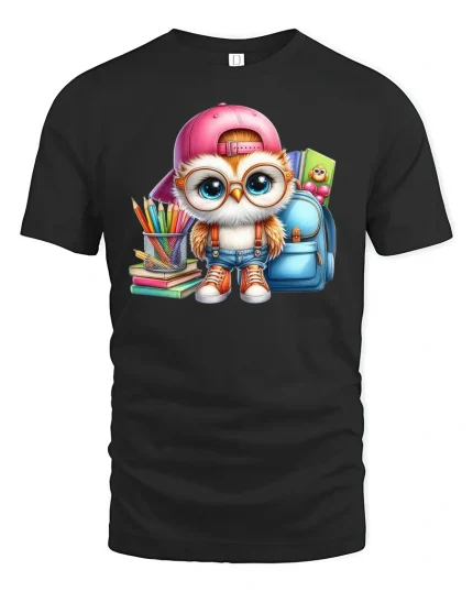 Cute Owl Back to School T-Shirt Smart Student Tee - black t-shirt on white background
