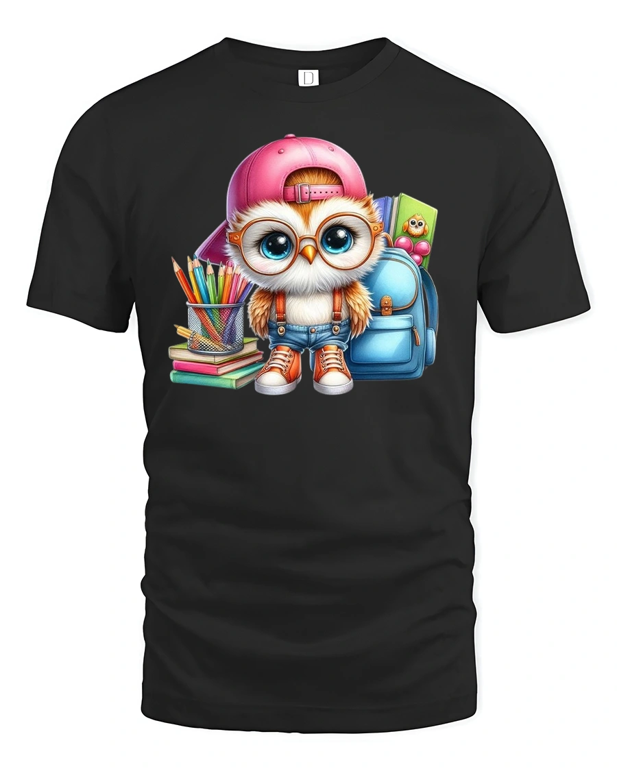 Cute Owl Back to School T-Shirt Smart Student Tee - 1 Cute Owl Back to School T-Shirt Smart Student Tee - black t-shirt on white background