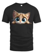 Cute Big Eye Cat T-Shirt Adorable Kitty Lover Tee - black t-shirt on white background