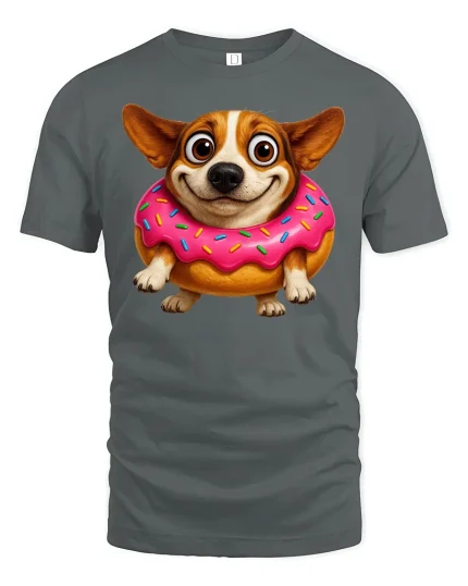 Funny Corgi Donut T-Shirt Cute Dog Lover Gift Tee - gray t-shirt on white background