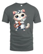 Funny Surgeon Cat T-Shirt Cute Medical Kitty Design - gray t-shirt on white background