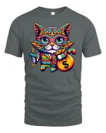 Funny Money Cat T-Shirt Cool Colorful Rich Kitty Tee - gray t-shirt on white background