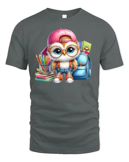 Cute Owl Back to School T-Shirt Smart Student Tee - gray t-shirt on white background