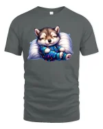 Cute Sleeping Puppy T-Shirt Cozy Dream Night Design - gray t-shirt on white background