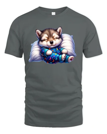 Cute Sleeping Puppy T-Shirt Cozy Dream Night Design - gray t-shirt on white background