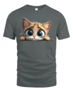 Cute Big Eye Cat T-Shirt Adorable Kitty Lover Tee - gray t-shirt on white background