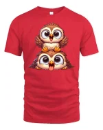 Funny Owl Duo T-Shirt Cute Cartoon Bird Lovers Tee - red t-shirt on white background