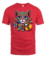 Funny Money Cat T-Shirt Cool Colorful Rich Kitty Tee - red t-shirt on white background