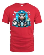 Cute Hippo Traveler T-Shirt Adventure Time Design - red t-shirt on white background