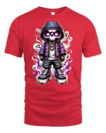 Cool Skeleton T-Shirt Streetwear Ghost Flame Design - red t-shirt on white background