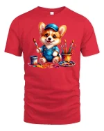 Cute Corgi Painter T-Shirt Funny Artist Dog Design - red t-shirt on white background