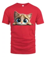 Cute Big Eye Cat T-Shirt Adorable Kitty Lover Tee - red t-shirt on white background