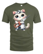 Funny Surgeon Cat T-Shirt Cute Medical Kitty Design - military green t-shirt on white background
