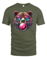 Cool Galaxy Bear T-Shirt Funny Bubblegum Graphic Tee - military green t-shirt on white background