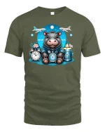 Cute Hippo Traveler T-Shirt Adventure Time Design - military green t-shirt on white background