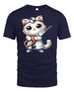 Funny Surgeon Cat T-Shirt Cute Medical Kitty Design - navy t-shirt on white background