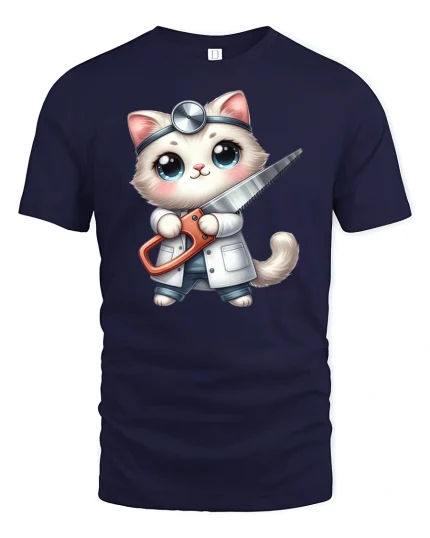 Funny Surgeon Cat T-Shirt Cute Medical Kitty Design - navy t-shirt on white background