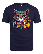 Funny Money Cat T-Shirt Cool Colorful Rich Kitty Tee - navy t-shirt on white background