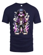 Cool Skeleton T-Shirt Streetwear Ghost Flame Design - navy t-shirt on white background