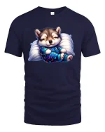 Cute Sleeping Puppy T-Shirt Cozy Dream Night Design - navy t-shirt on white background