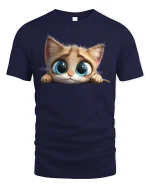 Cute Big Eye Cat T-Shirt Adorable Kitty Lover Tee - navy t-shirt on white background