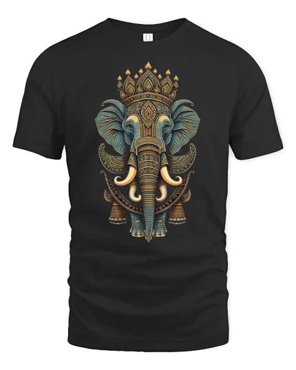 Majestic Elephant Mandala Art T-Shirt for Men and Women - black t-shirt on white background