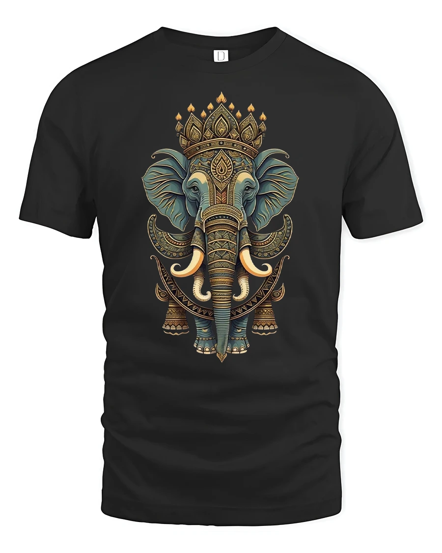 Majestic Elephant Mandala Art T-Shirt for Men and Women - 1 Majestic Elephant Mandala Art T-Shirt for Men and Women - black t-shirt on white background