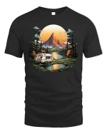 Mountain Camper Adventure T-Shirt - Nature Travel Tee - black t-shirt on white background