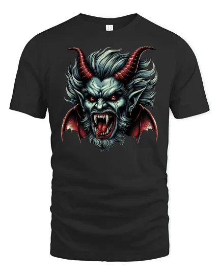 Demon Vampire Head T-Shirt - Scary Gothic Art Tee - black t-shirt on white background