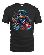 Sea Captain T-Shirt - Nautical Sailor Art Graphic Tee - black t-shirt on white background