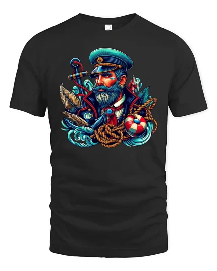 Sea Captain T-Shirt - Nautical Sailor Art Graphic Tee - black t-shirt on white background